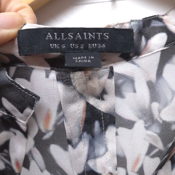 AllSaints Victoria Magnolia Silk Dress Sz 2 Floral Sleeveless A-Line Flowy EU 34 - Picture 8 of 11